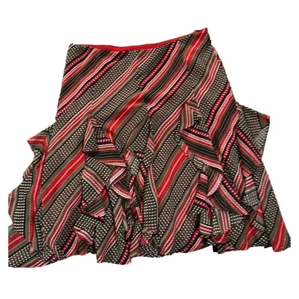 Lauren Ralph Lauren Women's Patterned Ruffled Georgette‎ Skirt sz M red brown